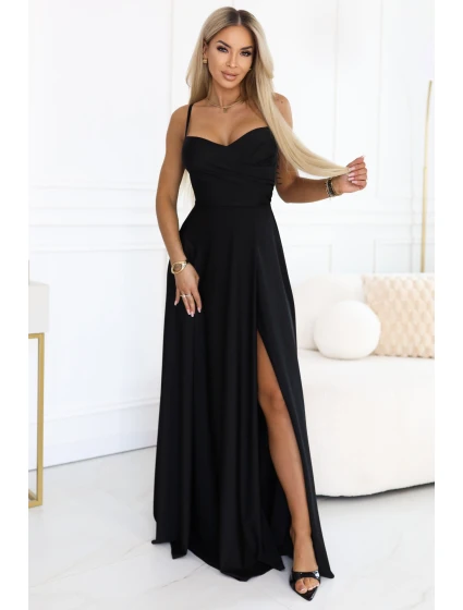 model 22015476 Dlouhé společenské šaty bez ramínek s rozparkem na nohou černé - numoco basic model 22015476 Dlouhé společenské šaty bez ramínek s rozparkem na nohou černé - numoco basic