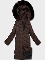 Dámska dlhá bunda s kapucňou v hnedej farbe (7662#-F01)