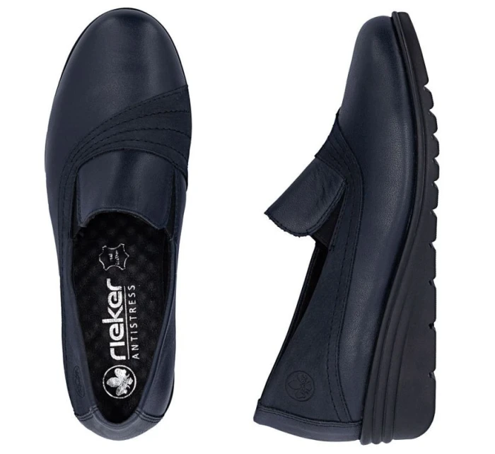 Dámské kožené boty na platformě v tmavě modré barvě model 21910589 - Rieker