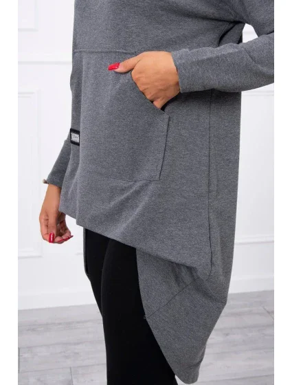 Mikina s kapucňou s dlhým chrbtom v grafitovej farbe