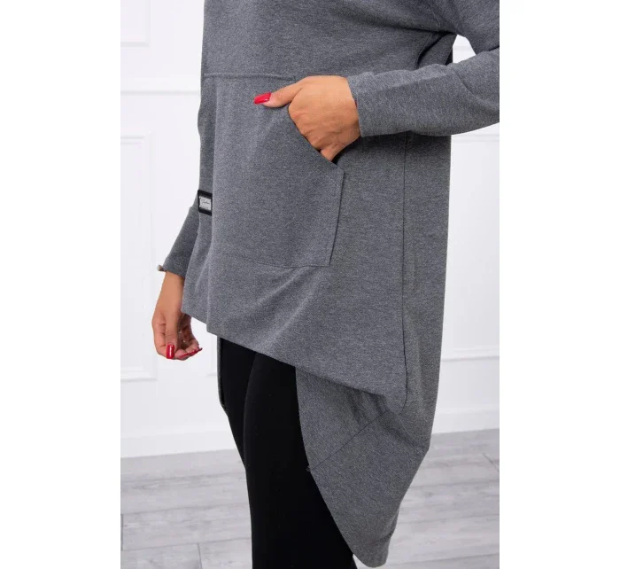 Mikina s kapucňou s dlhým chrbtom v grafitovej farbe