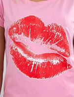 Blúzka s potlačou pier svetloružová