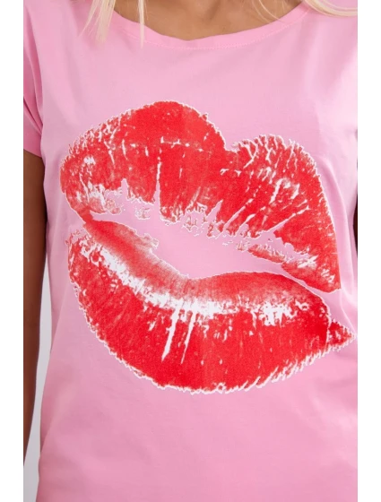 Blúzka s potlačou pier svetloružová