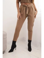 Dámské kalhoty z bavlny s vázáním v pase a nohavicemi model 21768704 - K-Fashion