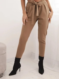 Dámské kalhoty z bavlny s vázáním v pase a nohavicemi model 21768704 - K-Fashion