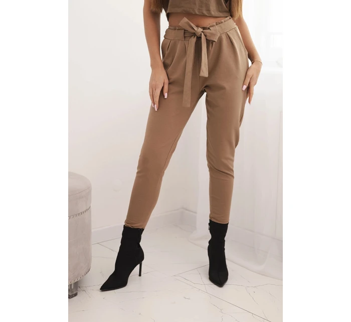 Dámské kalhoty z bavlny s vázáním v pase a nohavicemi model 21768704 - K-Fashion
