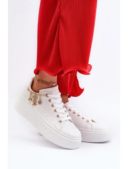 Sneakersy Damskie Na Platformie Z Zawieszkami Białe Tivissa