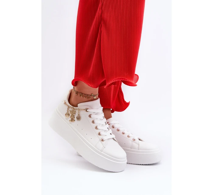 Sneakersy Damskie Na Platformie Z Zawieszkami Białe Tivissa