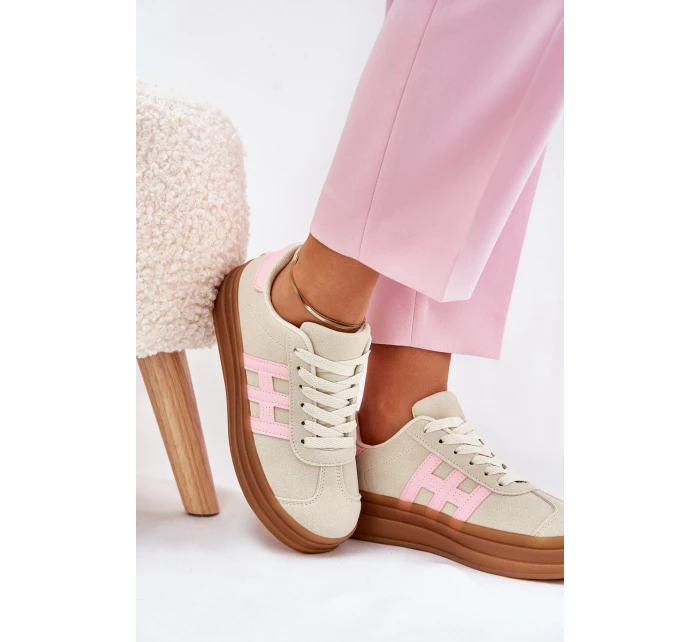 Sneakersy Damskie Na Platformie Beżowe Syliyana