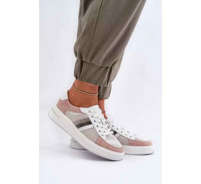 Dámske biele a ružové kožené tenisky D&A Dámske biele a ružové kožené tenisky D&A