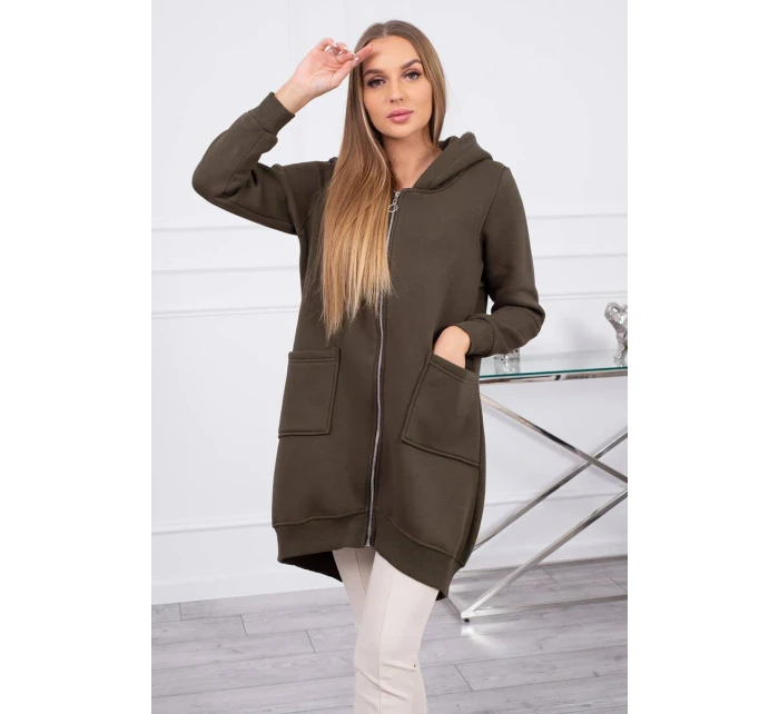 Zateplená mikina so zipsom na chrbte vo farbe khaki Zateplená mikina so zipsom na chrbte vo farbe khaki