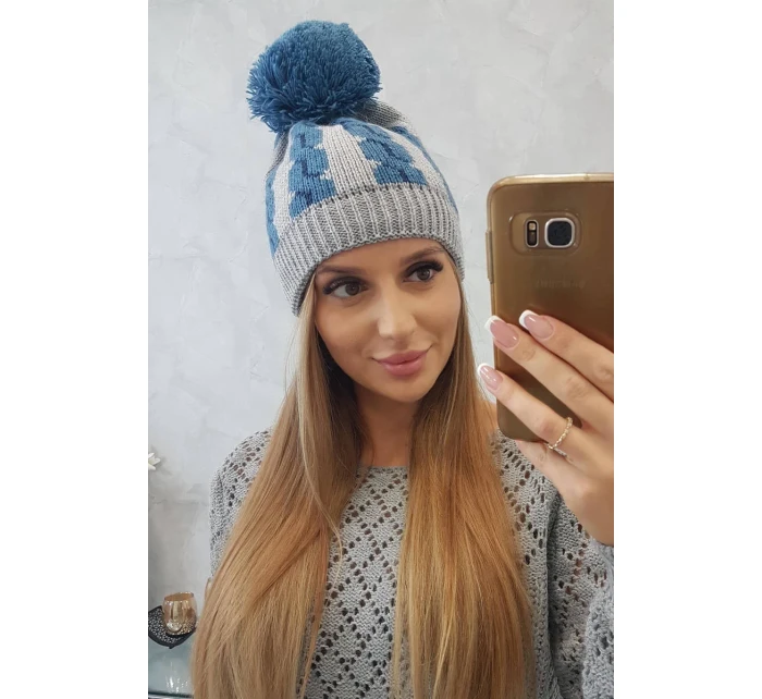 Dámska čiapka s brmbolcom Rozalia K323 denim+grey