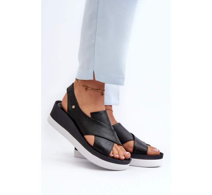 Kožené sandály na černé model 21659210 - Zazoo