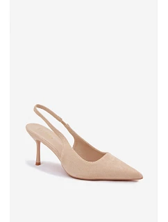 Dámské sandály na podpatku z eko semiše Béžové Kevina