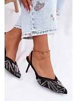 Ozdobené sandály s na jehlovém podpatku Černé model 22111307 - Boto