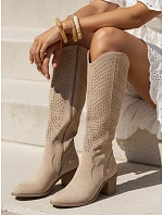 Dámske semišové čižmy ZY1359 beige - FashionStreet