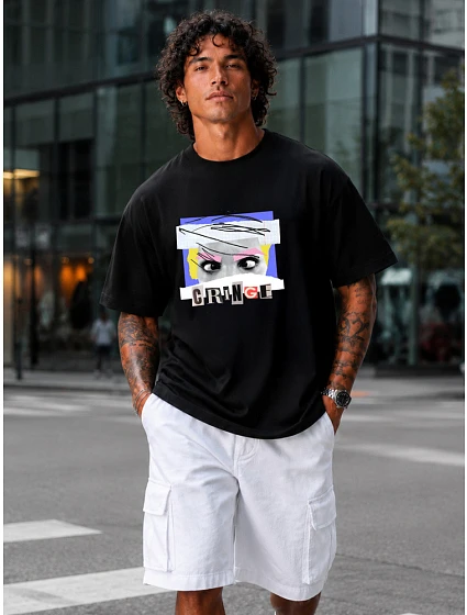 Tshirt męski oversize z nadrukiem bawełniany czarny model 22216238 - FashionStreet