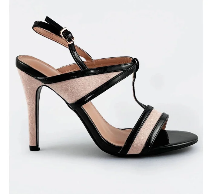 Čierno-béžové dámske sandálky z rôznych spojených materiálov (HB09)