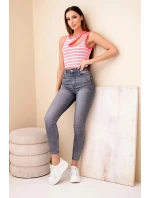 Dámsky rebrovaný top bez rukávov v pruhoch s výstrihom Pink Neon Dámsky rebrovaný top bez rukávov v pruhoch s výstrihom Pink Neon