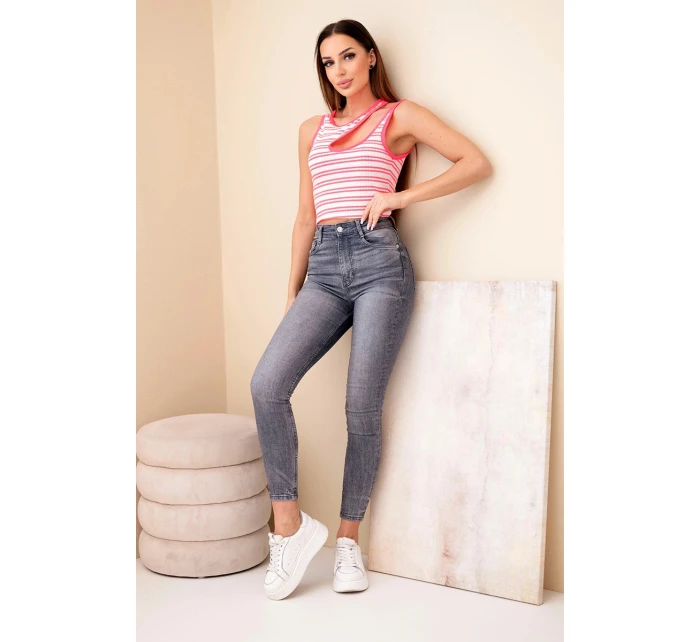 Dámsky rebrovaný top bez rukávov v pruhoch s výstrihom Pink Neon Dámsky rebrovaný top bez rukávov v pruhoch s výstrihom Pink Neon