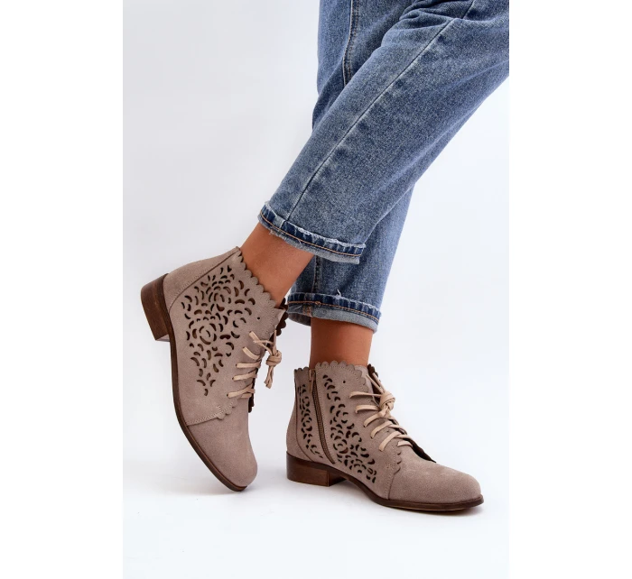 Dámské Šněrovací Botky  Beige model 21646147 - Zazoo