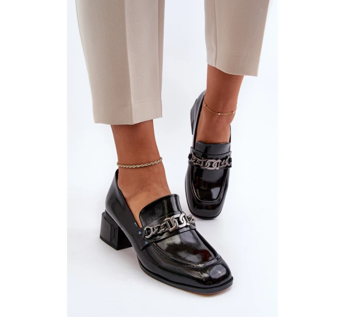 Lakierowane Czółenka Na Klocku Czarne S.Barski MR38-960