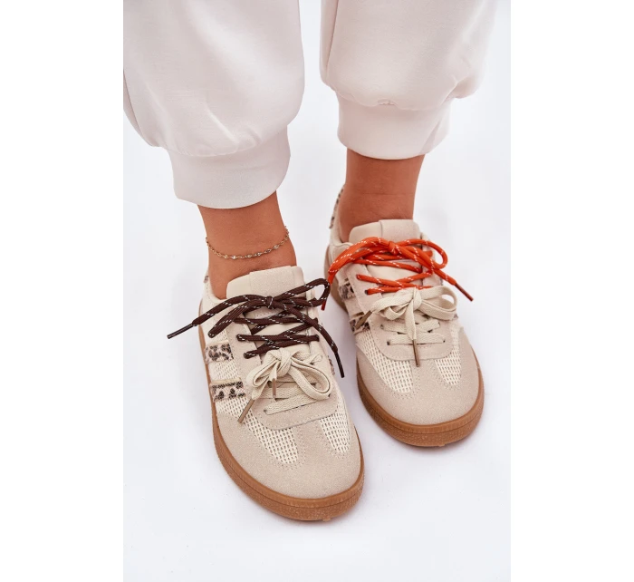 Sneakersy Damskie Z Podwójnym Sznurowaniem Panterka Beżowe Ollabes Sneakersy Damskie Z Podwójnym Sznurowaniem Panterka Beżowe Ollabes