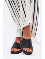 Dámské kožené sandály s přezkou D&A model 21691008 Černé - S.Barski