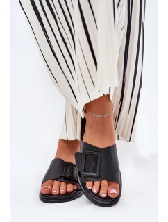 Dámské kožené sandály s přezkou D&A model 21691008 Černé - S.Barski