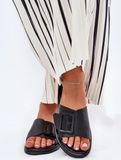 Dámské kožené sandály s přezkou D&A model 21691008 Černé - S.Barski