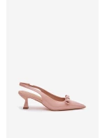 Lakované Sandály Na Jehlovém Podpatku S Mašlí Nude model 21699843 - Boto Lakované Sandály Na Jehlovém Podpatku S Mašlí Nude model 21699843 - Boto