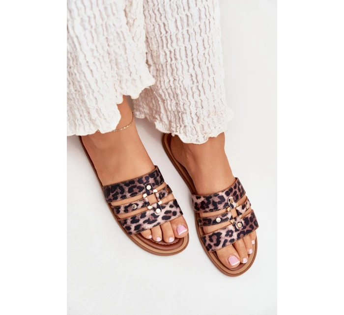 Ploché Dámské Pantofle Se Zlatým Detalem Leopard model 21700060 - Boto Ploché Dámské Pantofle Se Zlatým Detalem Leopard model 21700060 - Boto