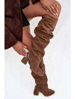 Marszczone Kozaki Z Naturalnego Zamszu Na Słupku Ocieplane Zazoo 4228 Jasnobrązowe