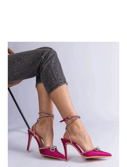 Dámske lodičky na podpätku H2810 Dark pink glitter - BELLAMICA shoes