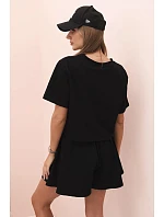 Dámska bavlnená súprava so širokými šortkami čierna