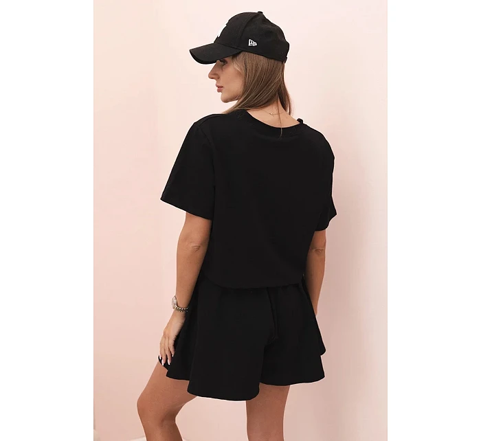 Dámska bavlnená súprava so širokými šortkami čierna