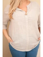 Dámska bavlnená blúzka s výstrihom na gombíky v béžovej farbe
