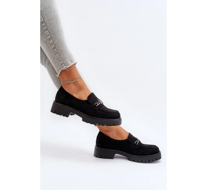 Dámské semišové mokasíny s ozdobou černé model 21651955 - VINCEZA Dámské semišové mokasíny s ozdobou černé model 21651955 - VINCEZA