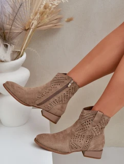 Ażurowe Damskie Botki Na Niskim Obcasie Beżowe Neliawen