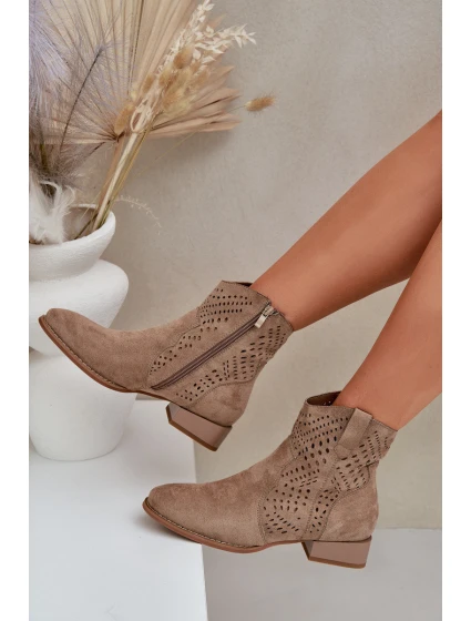 Ażurowe Damskie Botki Na Niskim Obcasie Beżowe Neliawen Ażurowe Damskie Botki Na Niskim Obcasie Beżowe Neliawen