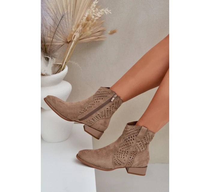 Ażurowe Damskie Botki Na Niskim Obcasie Beżowe Neliawen Ażurowe Damskie Botki Na Niskim Obcasie Beżowe Neliawen