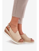 Dámské kožené sandály na klínu model 21696009 béžové - Artiker Dámské kožené sandály na klínu model 21696009 béžové - Artiker