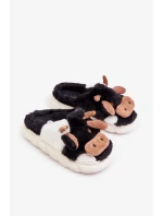 Detské chlpaté papuče s motívom kravy Black Tamorrin