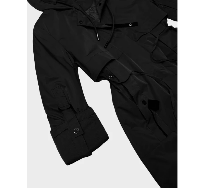 Dámska čierna bunda Goodlookin s ohrnutými rukávmi (B8556-1)