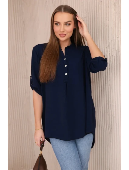 Blúzka s predĺženým zadným dielom navy