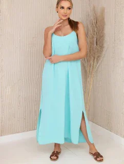 Dlhé šaty bez ramienok svetlej mentolovej farby