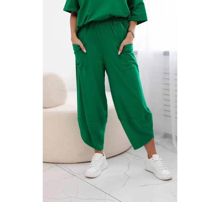 Bavlněný komplet halenka + kalhoty zelený