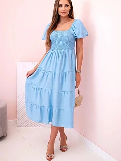 Dámske viskózové šaty s puzdrovými rukávmi a volánom modré