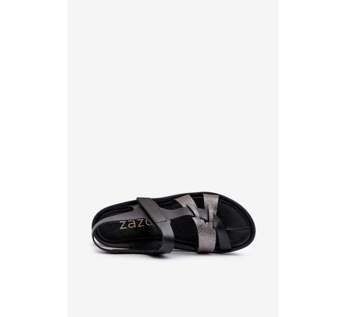 Zazoo 40397 Damskie Skórzane Sandały Na Platformie Czarne