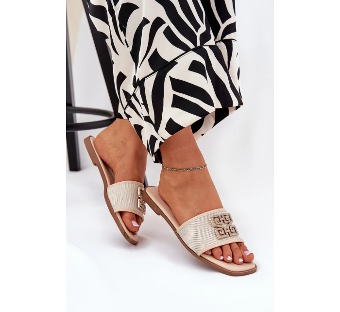 Eleganckie Klapki Damskie Z Ozdobą Na Płaskim Obcasie Beżowe Lovehia Eleganckie Klapki Damskie Z Ozdobą Na Płaskim Obcasie Beżowe Lovehia